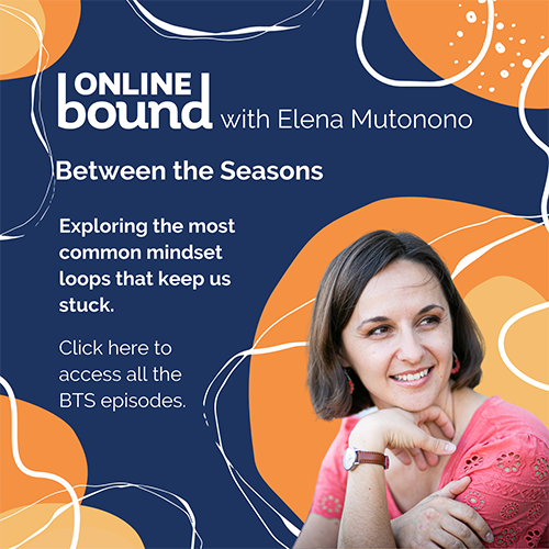 banner with Elena Mutonono and title Between The Seasons: shift your thoughts