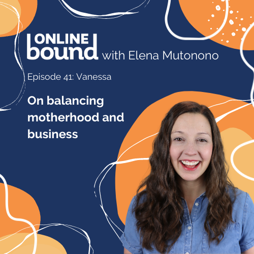 banner with Vanessa and title On balancing motherhood and business